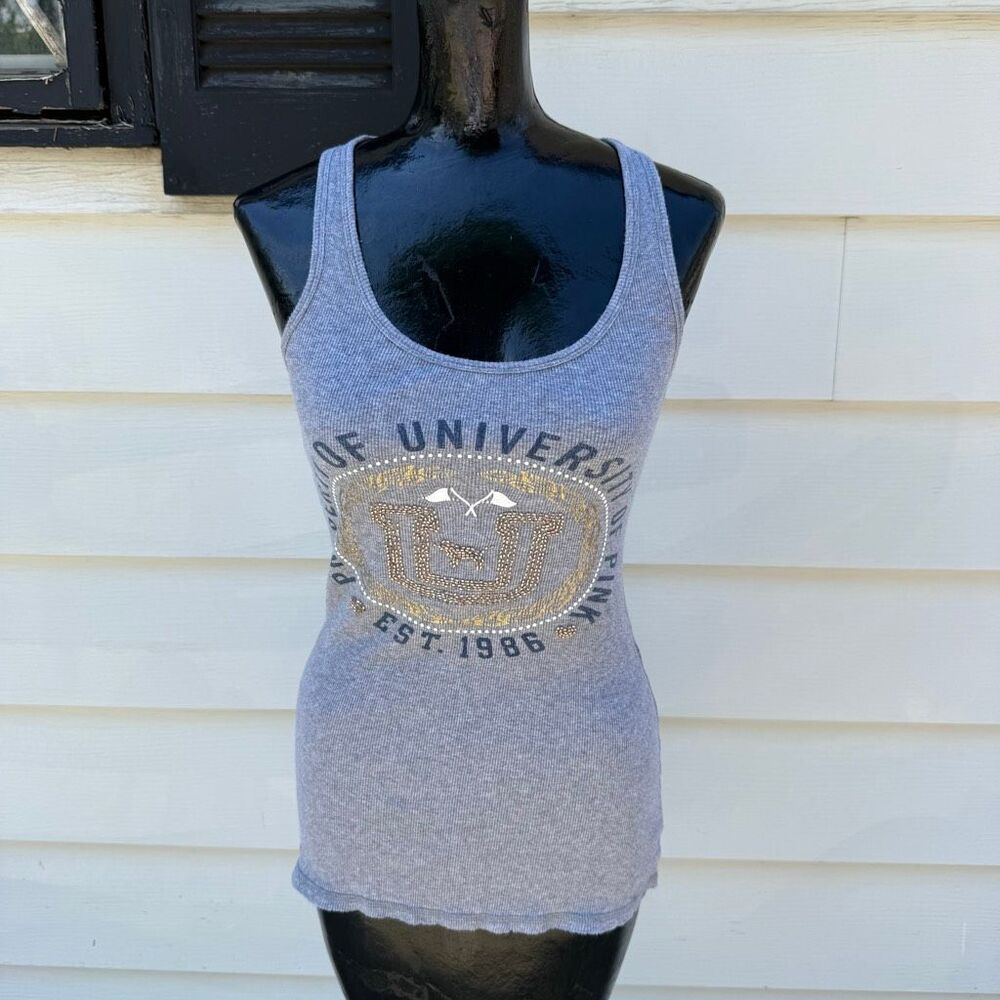 Y2K Victoria’s Secret PINK University Of PINK Rhinestone Ribbed Tank Top